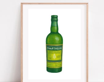Chartreuse Bottle Art Print, Vintage French Liqueur Poster