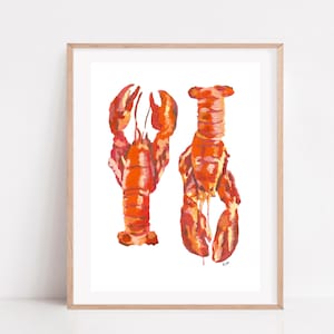 Lobster Painting Art Print Coastal Kitchen Wall Decor, Nautical Seafood Wall Art in Bold Red Tones, Lobster Illustration Print Gift