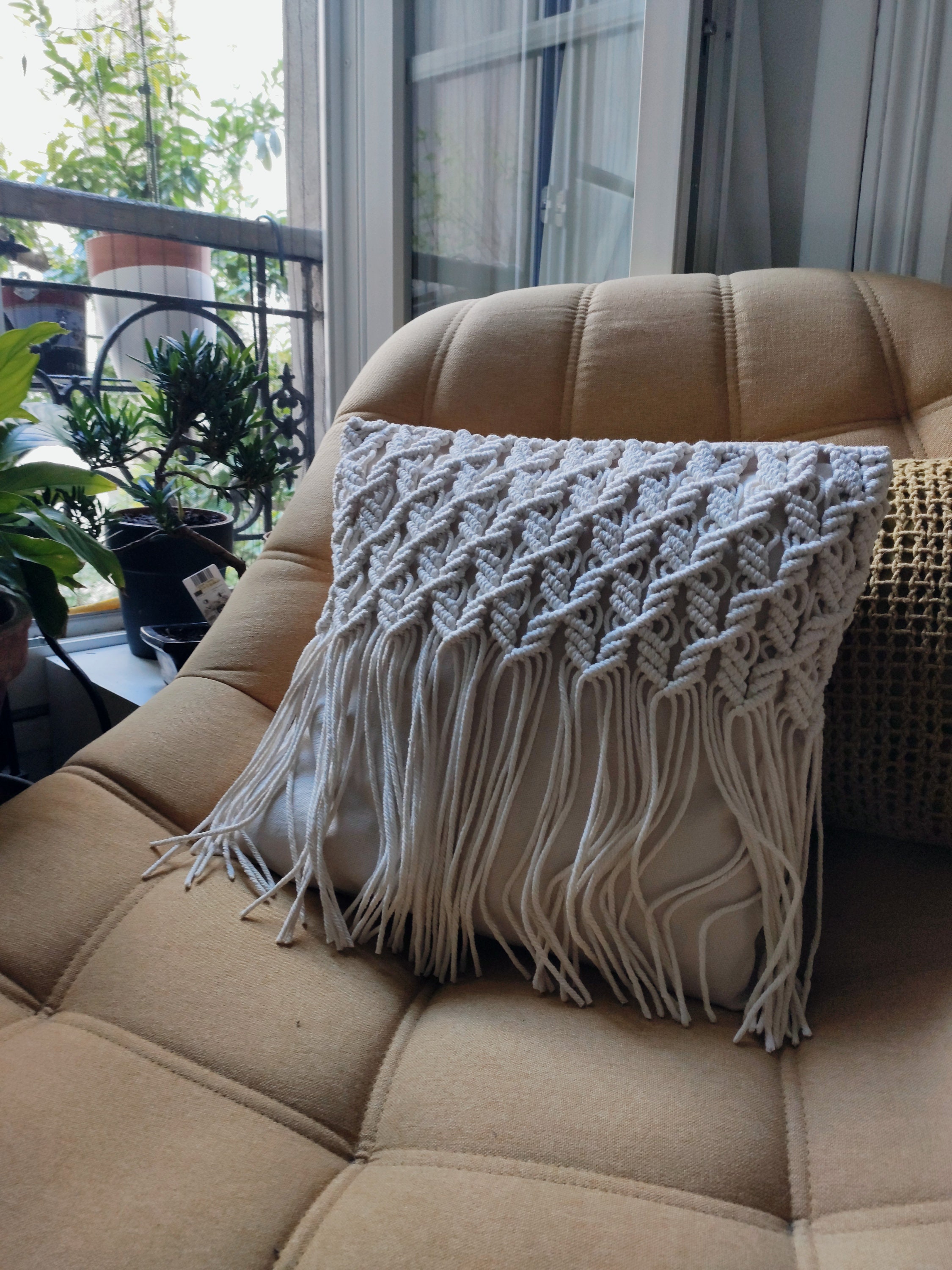 Housse de Coussin en Macramé Coton Bio Style Boho Chic