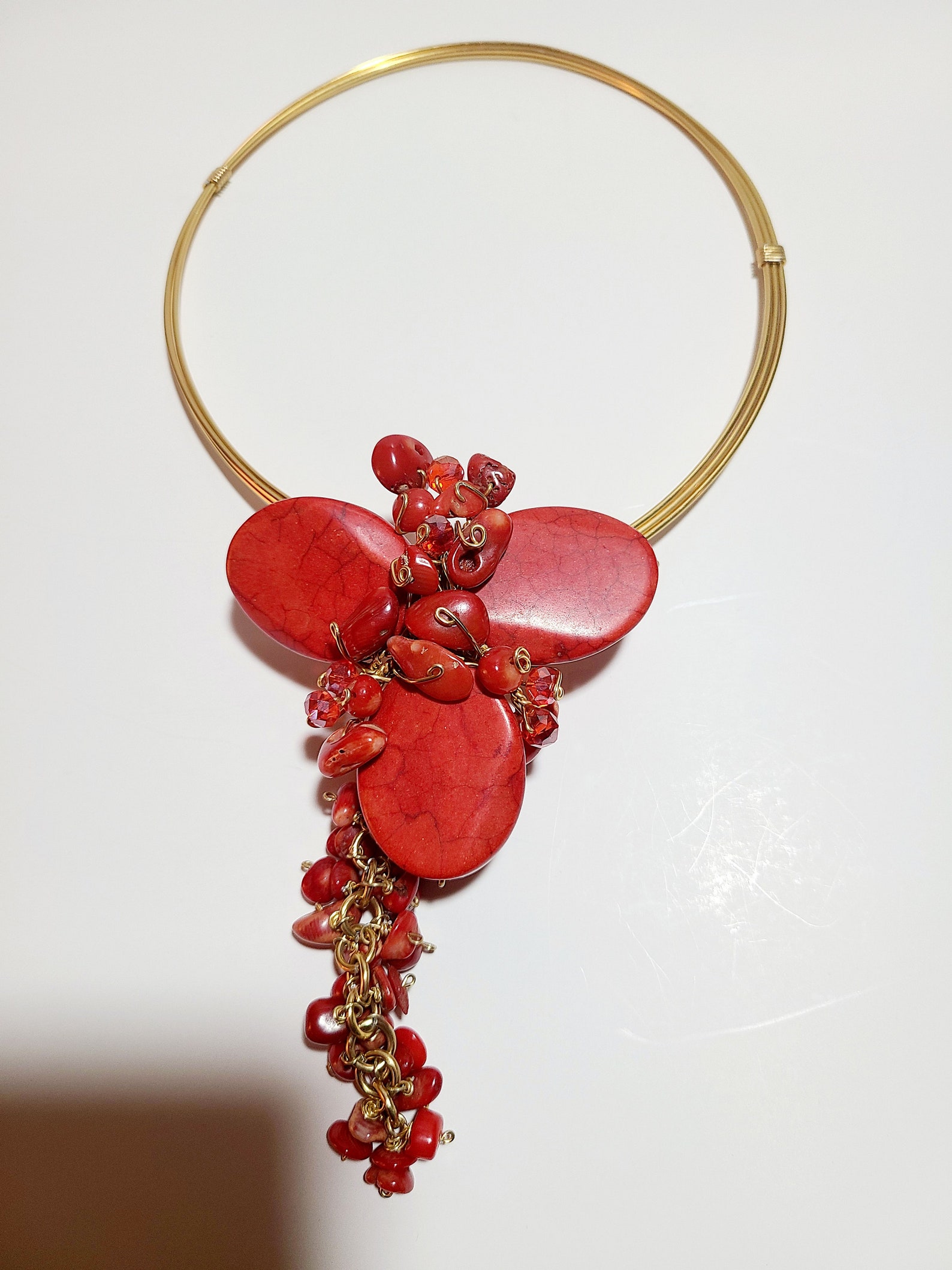 Red and Gold Necklace Gold and Red Stone Necklace Statement | Etsy