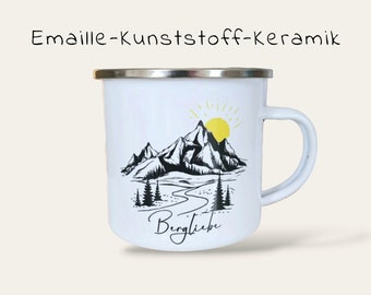 Emaille Tasse Bergliebe Berge Bergtasse Wandertasse Wanderbecher Tasse Personalisiert