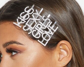 Fashionable Chic Rhinestone Barrette Clips Rhinestone Clip BOSS, LOVE, KISS, sexy, Hair Clip, Hair Accessories, Bangs Clip, Hair Jewelry