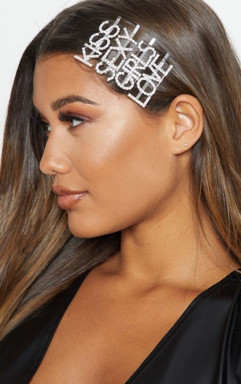 Fashionable Chic Rhinestone Barrette Clips Rhinestone Clip BOSS, LOVE, KISS, Sexy, Hair Clip