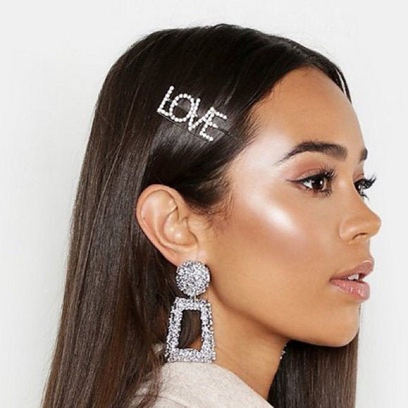 Fashionable Chic Rhinestone Barrette Clips Rhinestone Clip BOSS, LOVE, KISS, Sexy, Hair Clip