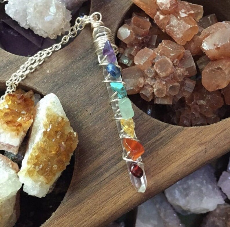 Seven Chakra Pendant Wire Wrapped Gemstone Pendant Balance Chakra Necklace Filled Meditation Necklace Yoga Necklace Reiki Spiritual Necklace