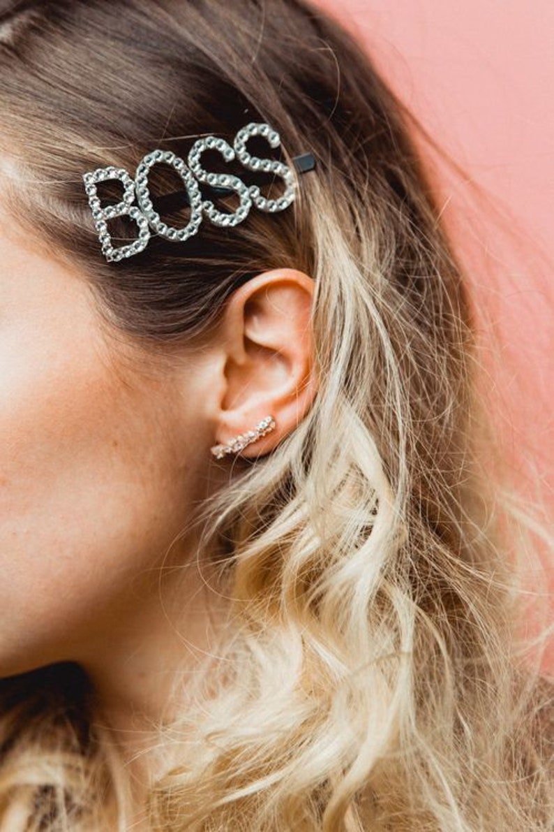 Fashionable Chic Rhinestone Barrette Clips Rhinestone Clip BOSS, LOVE, KISS, Sexy, Hair Clip
