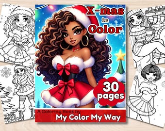 クリスマスカラー：大人のためのホリデープリント塗り絵、黒人の女の子の塗り絵