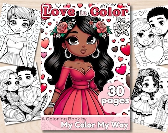 Love in Color: A Valentine's Day Coloring Book  Black Beauty, printable black girl coloring book, kids adult coloring book, African American