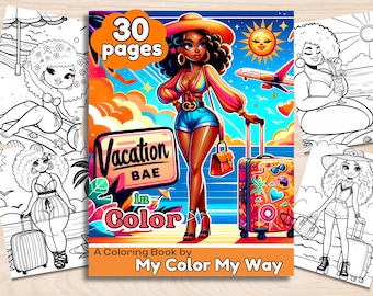 Black Woman Coloring Book: Vacation Bae - African American Art (Digital Download) Black Woman Traveling Coloring, Black Girl