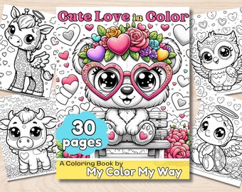 Cute Love in Color: A Valentine's Day Coloring Adventure, printable kids coloring book, adult coloring book