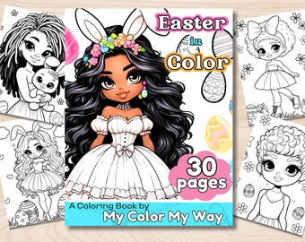 Easter in Color: Spring in Style, Printable black kids coloring book, adult coloring book, black girl, Easter Gift, Easter Fun