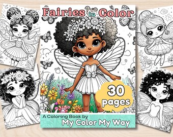Fairies in Color: Magische schwarze Feen, Malbuch zum Ausdrucken, Malbuch für Erwachsene, schwarze Mädchen, Malbuch für Erwachsene, Geburtstagsgeschenk