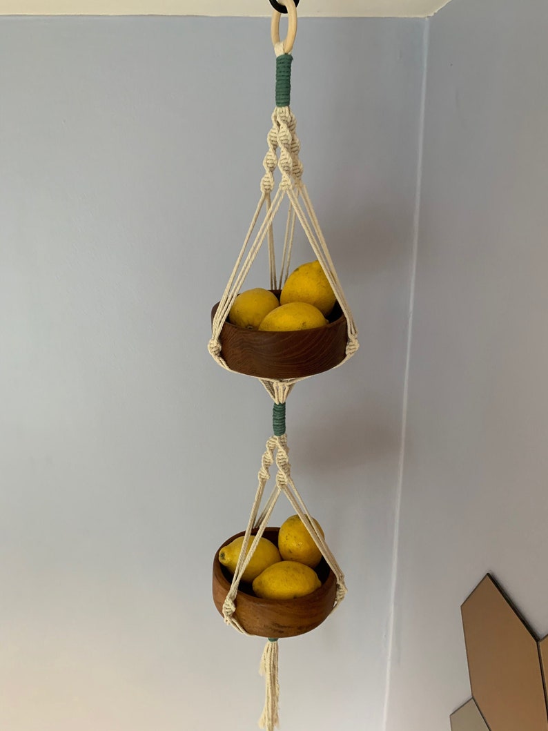 Macrame Plant Hanger L Macrame Fruit Bowl Green Accents Etsy