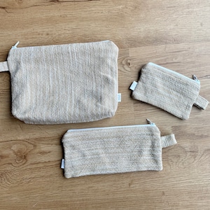 Tan Woven Upcycled Zipper Pouch