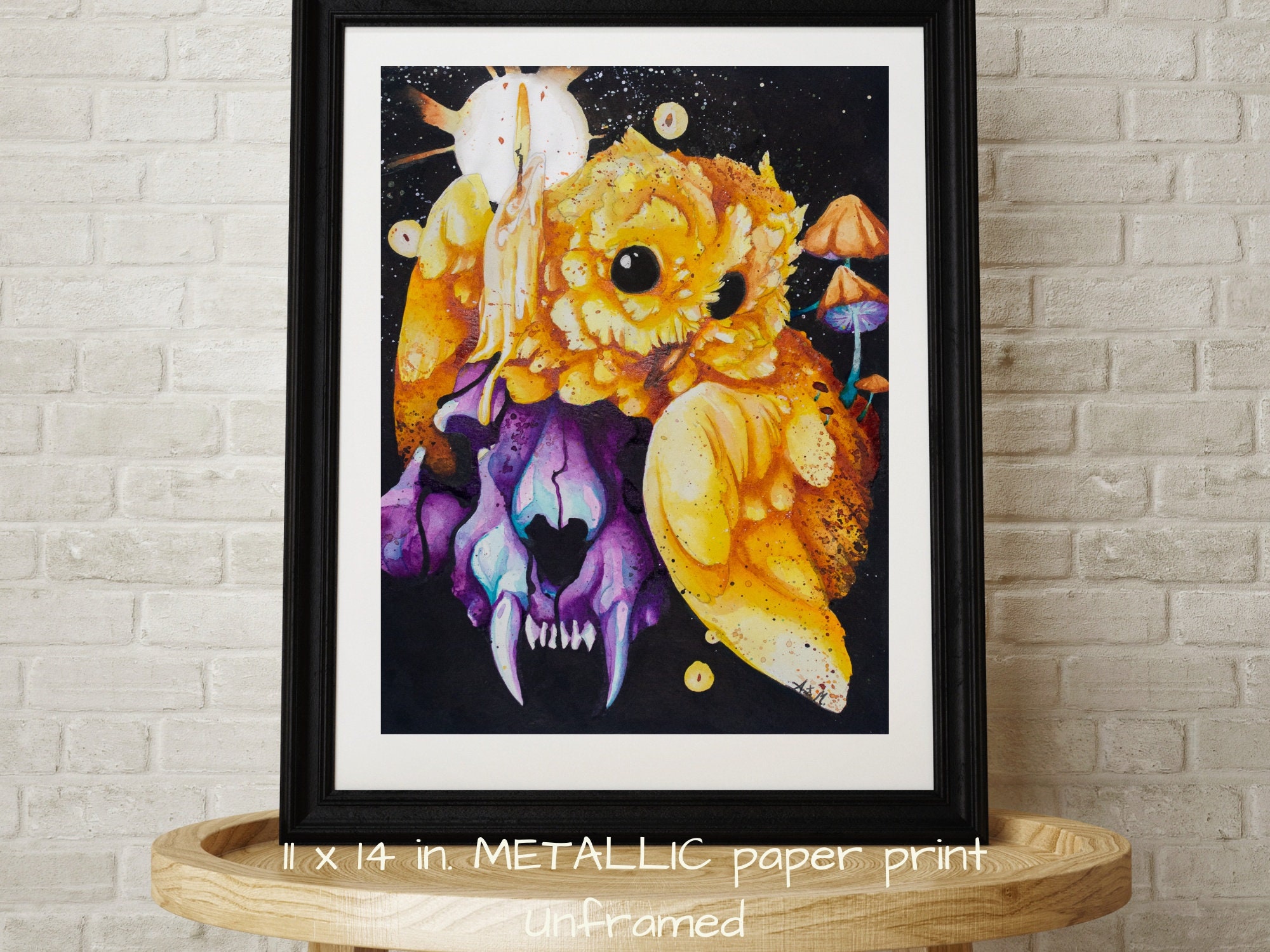 Adorably Creepy metallic Paper print | CLEARANCE | owl Halloween art | spooky watercolor | cute Goth