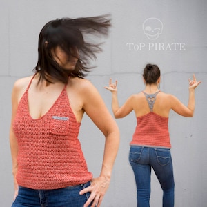 TOP PIRATE crochet pattern. Downloadable PDF in Spanish. One size (M/L). Crochet with Casasol Mako wool