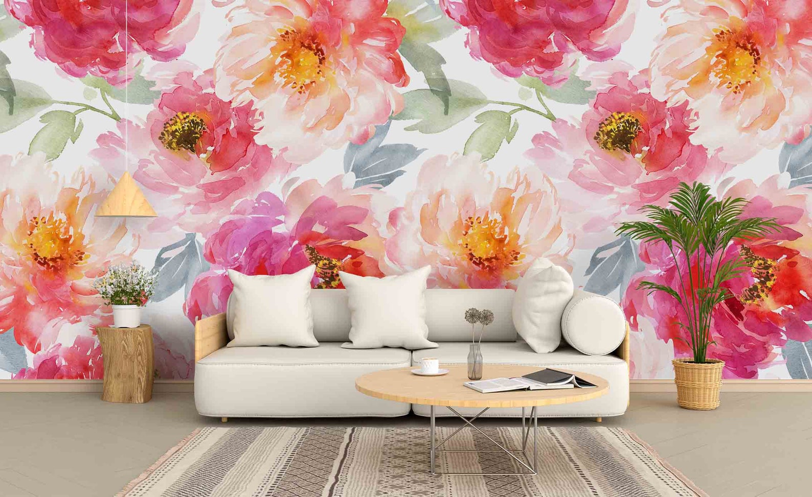 3D Watercolor Pink Chrysanthemum Wallpaper Mural Peel and - Etsy