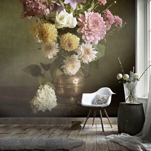 3D Retro Chrysanthemum Peony Oil Painting Wallpaper Mural Peel - Etsy