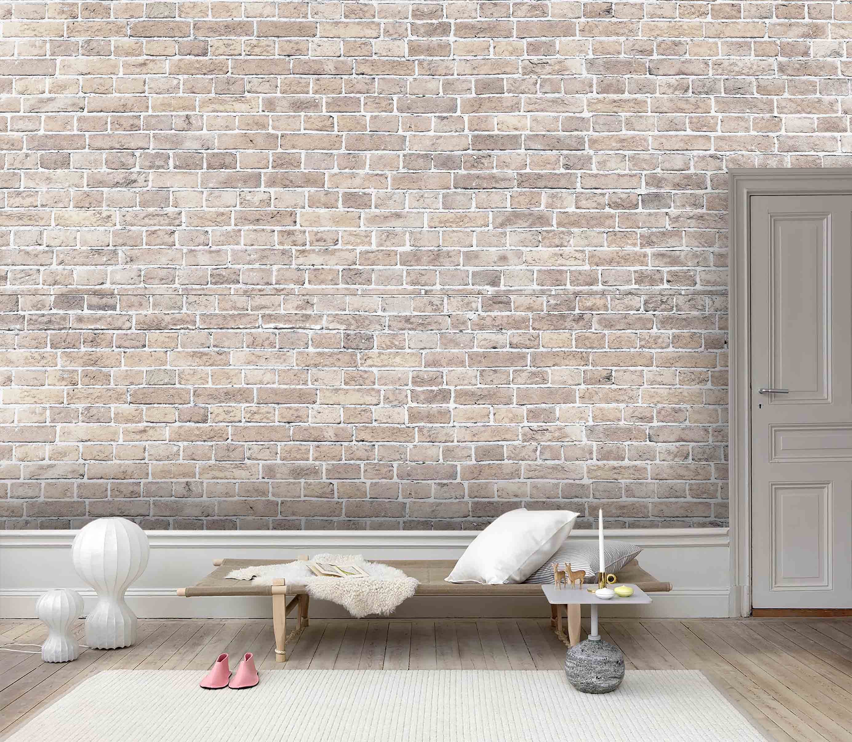 3D Retro Light Grey Brick Effect Wallpaper Mural Peel and Etsy UK