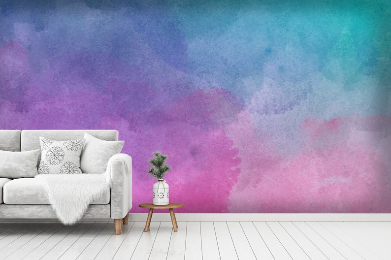 3D Watercolor Purple Wallpaper Mural Peel and Stick Wallpaper Etsy