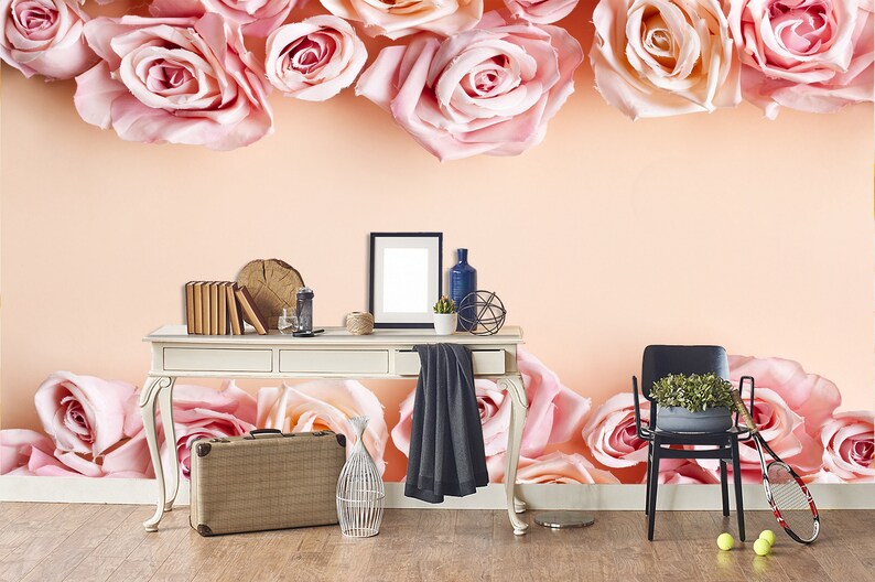 3D Pink Rose Wallpaper Mural Peel and Stick Wallpaper Removable Wall Prints Stickers FC