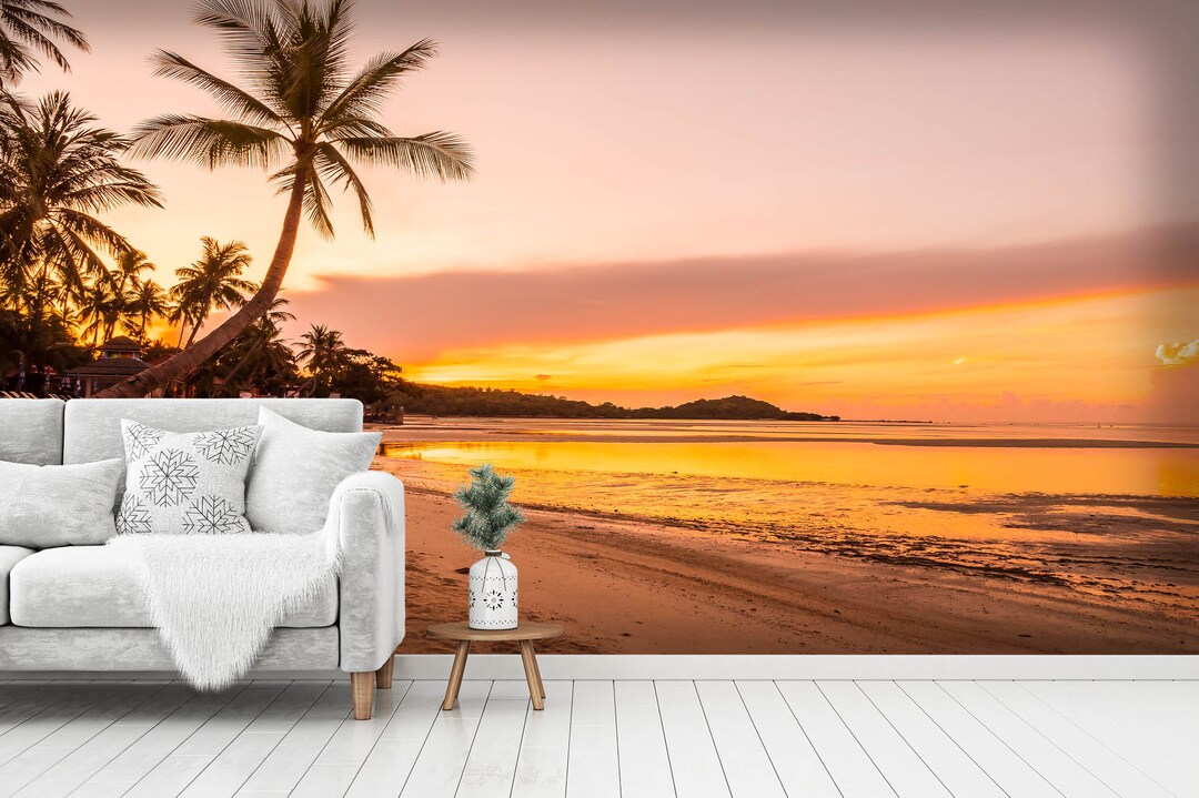 3D Sunset Wall Art Beach Wallpaper Living Room Wall Decor Etsy