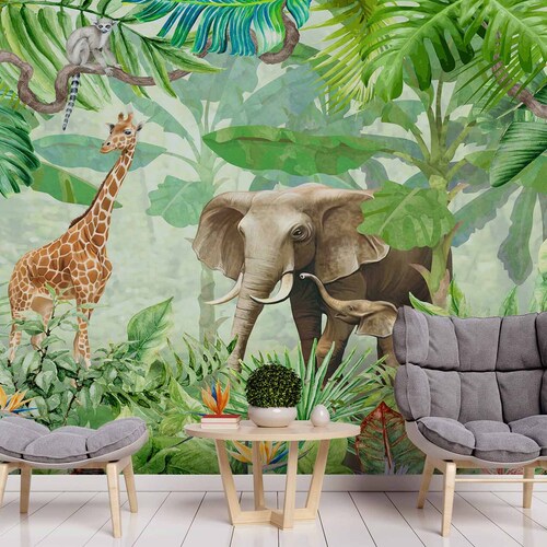 3D Animals Wall Art Jungle Wallpaper Living Room Wall Decor Etsy