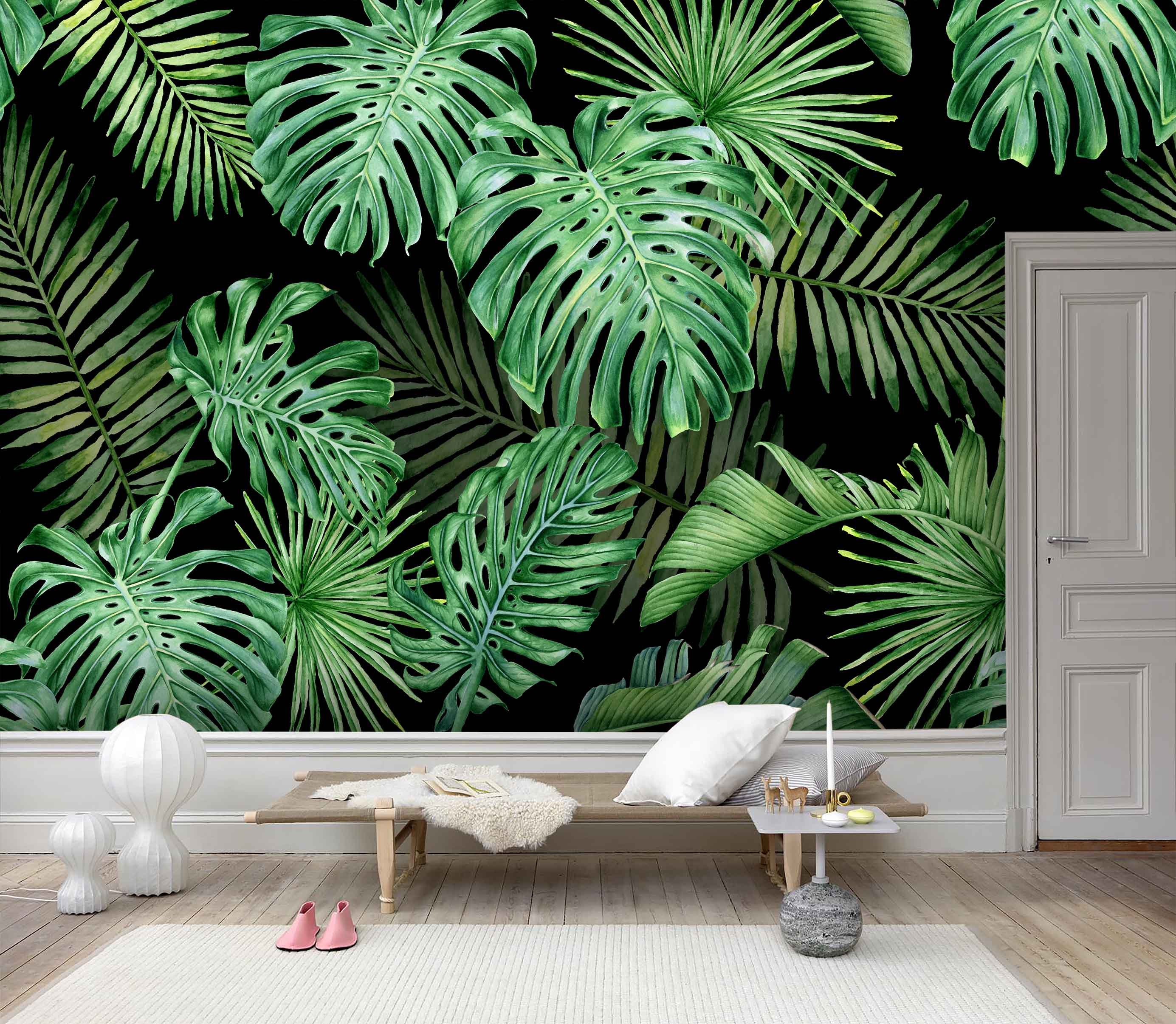 Wall Décor 3D Green Leaves Pattern Wallpaper Mural Peel and Stick