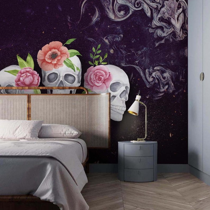 3D Skeleton Flower Wallpaper Mural Peel and Stick Wallpaper Removable Wall Prints Stickers FC