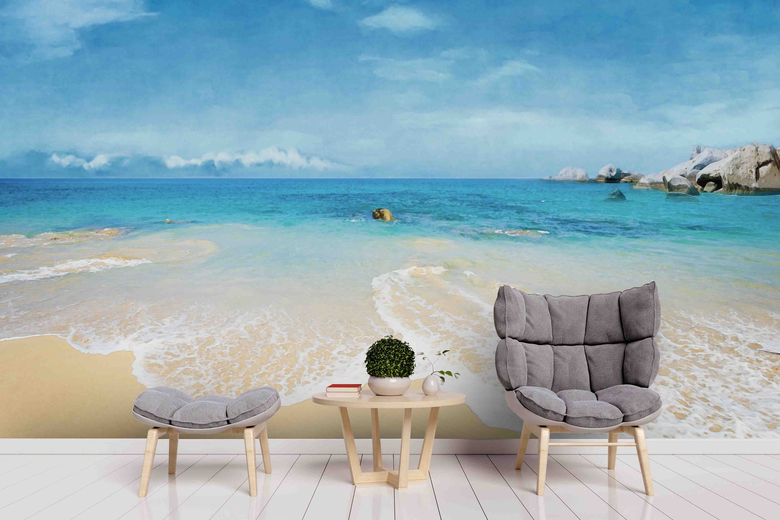 3D Sea Wall Art Beach Wallpaper Living Room Wall Decor Blue Etsy
