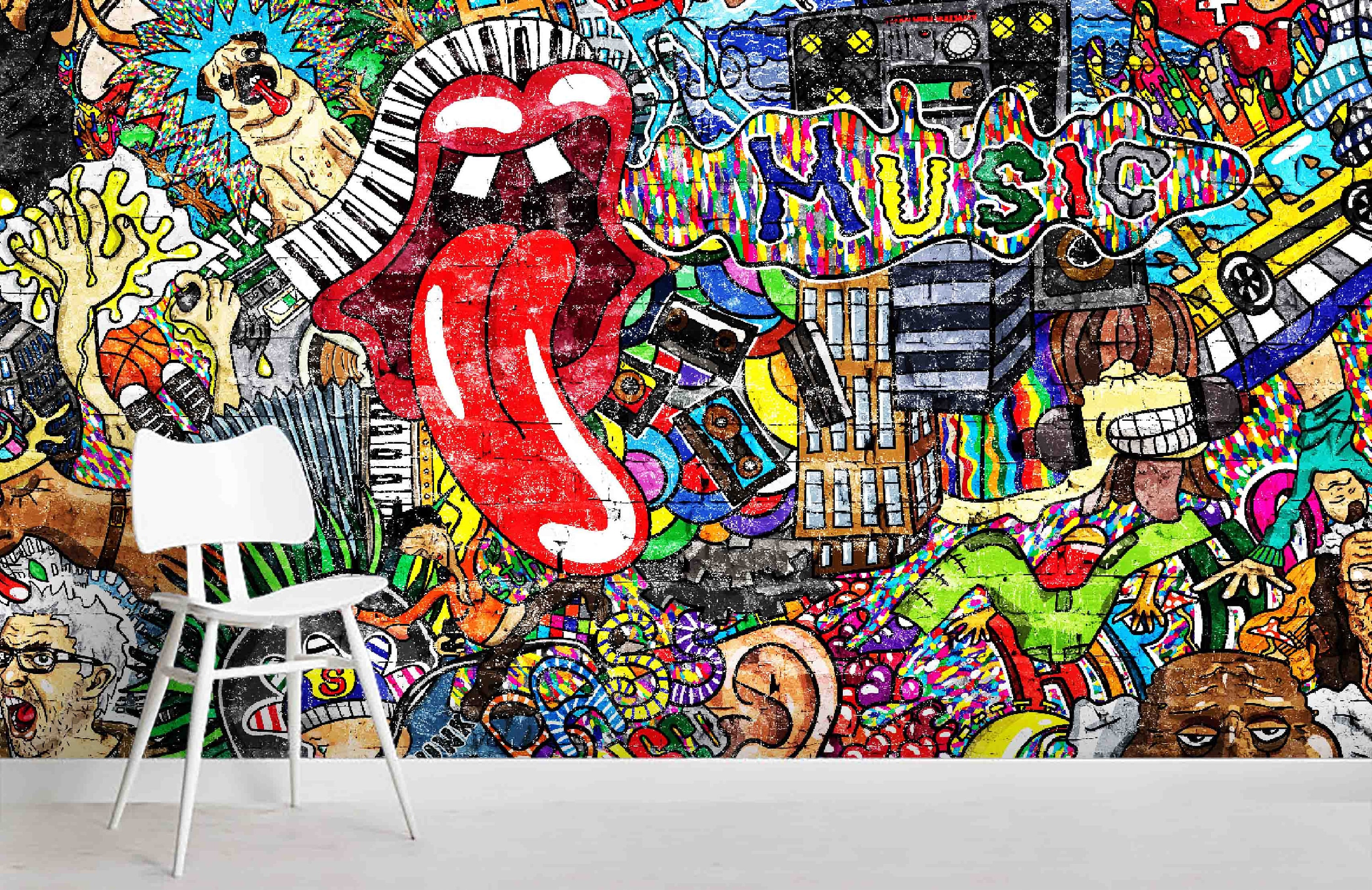 3D Graffiti Music Colorful Street Art Wall Murals Wallpaper Decals Prints Decor 