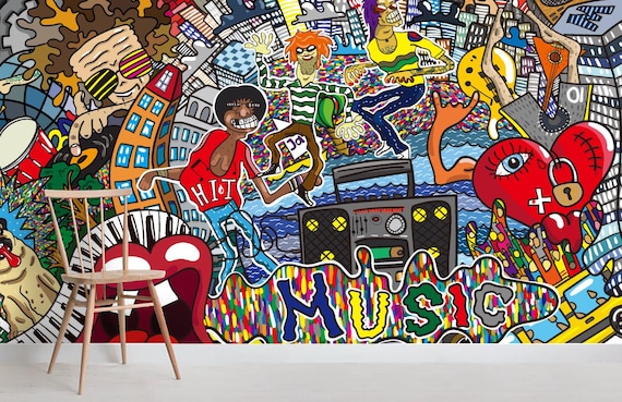 3D Youth Music Graffiti C129 Removable Wallpaper Self Adhesive Wallpaper Extra Large Peel /& Stick Wallpaper Wallpaper Mural AJ WALLPAPERSS