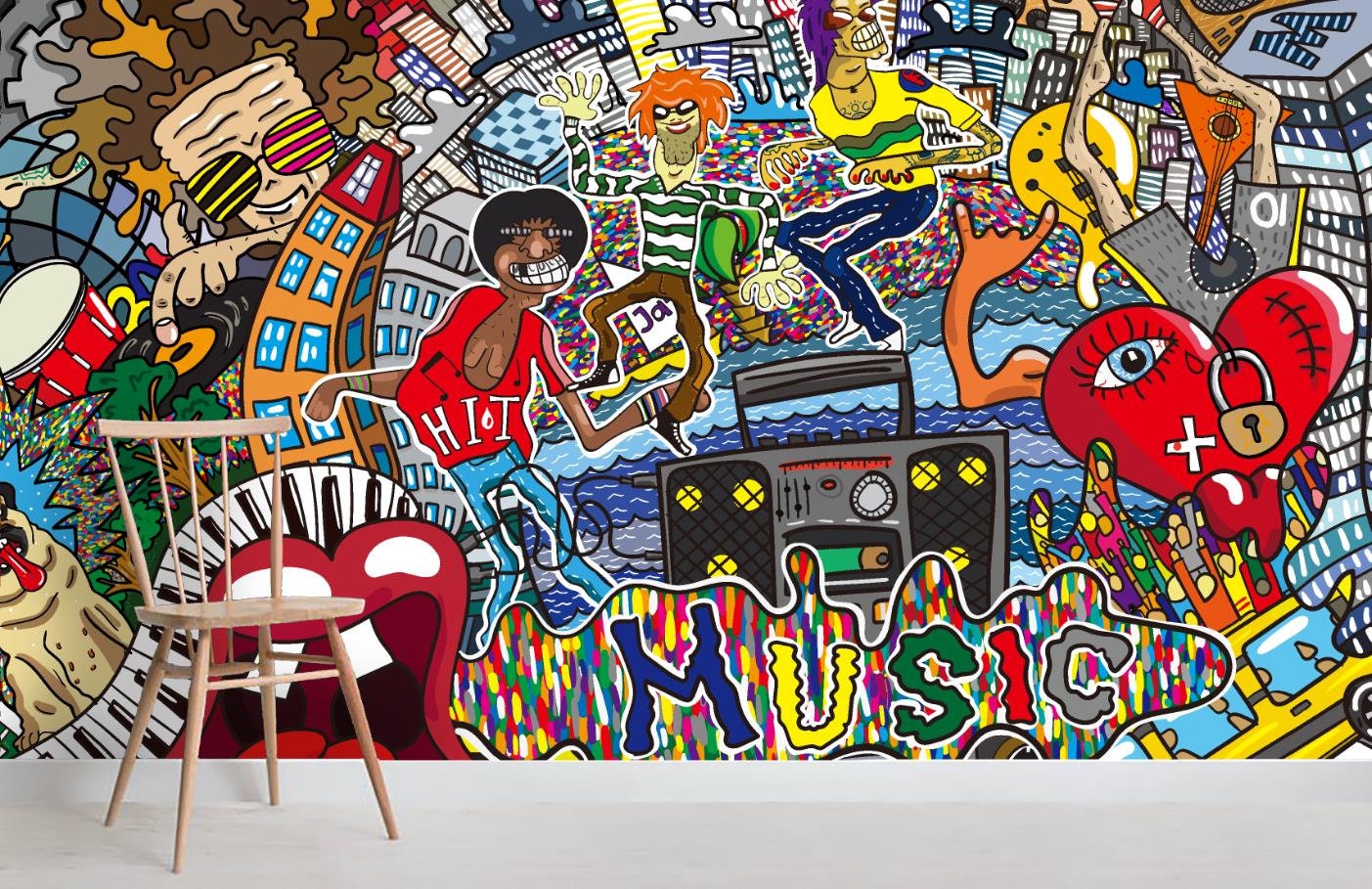 3D Abstract Colorful Music Graffiti Wallpaper Mural Peel and - Etsy 3D Abstract Colorful Music Graffiti Wallpaper Mural Peel and - Etsy