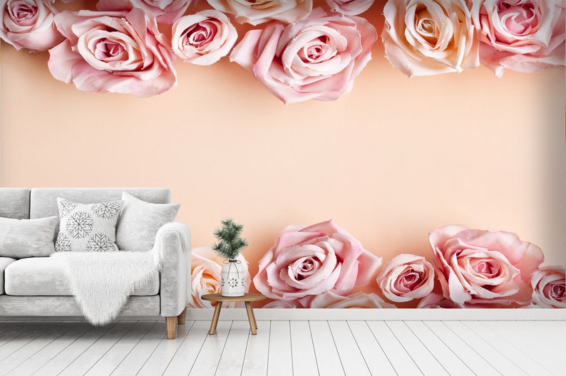 3D Pink Rose Wallpaper Mural Peel and Stick Wallpaper Removable Wall Prints Stickers FC