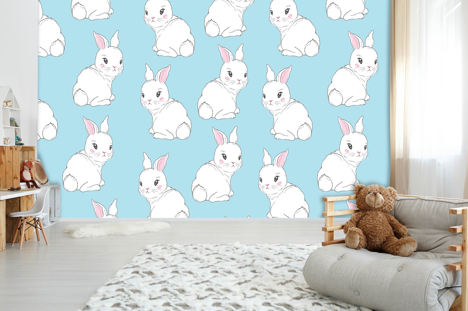 3D Rabbit Pattern Wallpaper Mural Peel and Stick Wallpaper - Etsy
