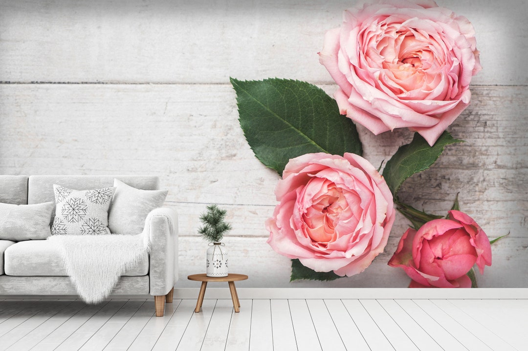3D Pink Rose Wallpaper Mural Peel and Stick Wallpaper Etsy