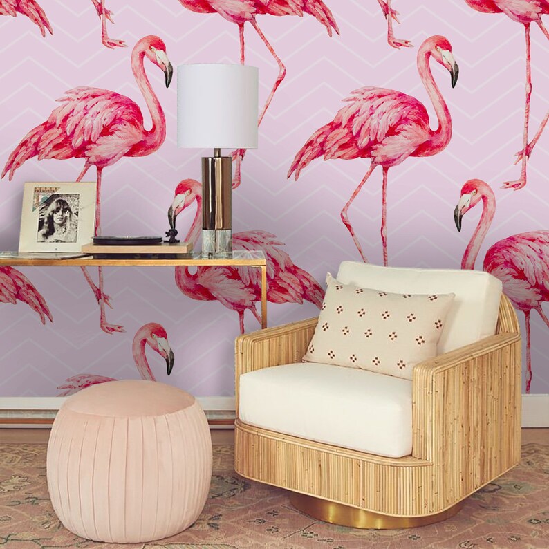 3D Pink Flamingo Wallpaper Mural Peel and Stick Wallpaper Etsy
