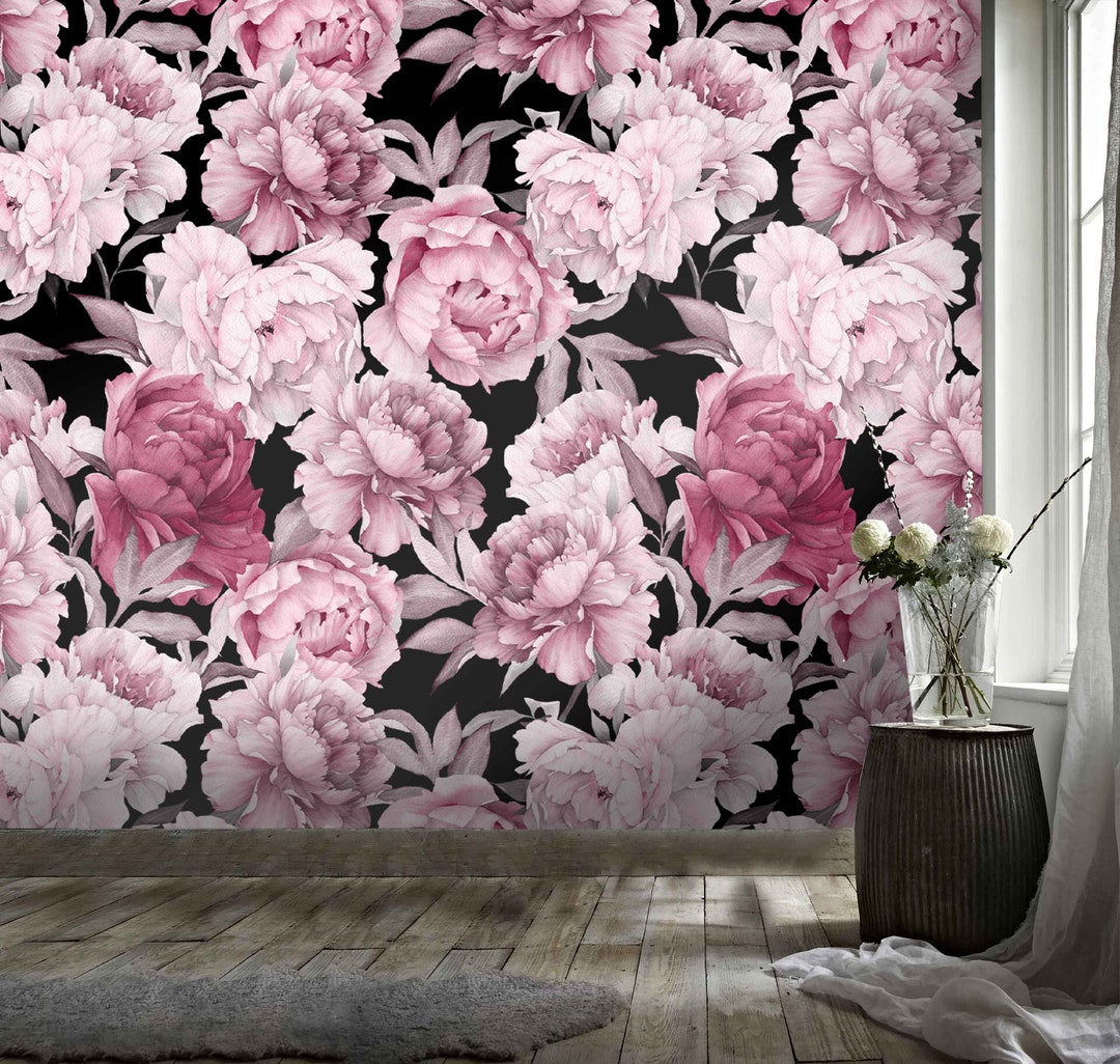 3D Watercolor Pink Peony Wallpaper Mural Peel and Stick - Etsy
