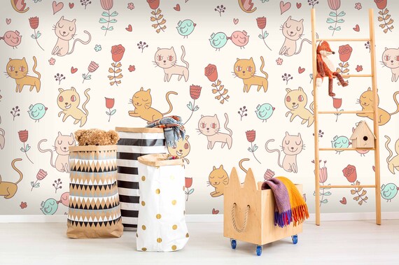 3D Cute Cats Pattern Wallpaper Mural Peel and Stick Wallpaper | Etsy