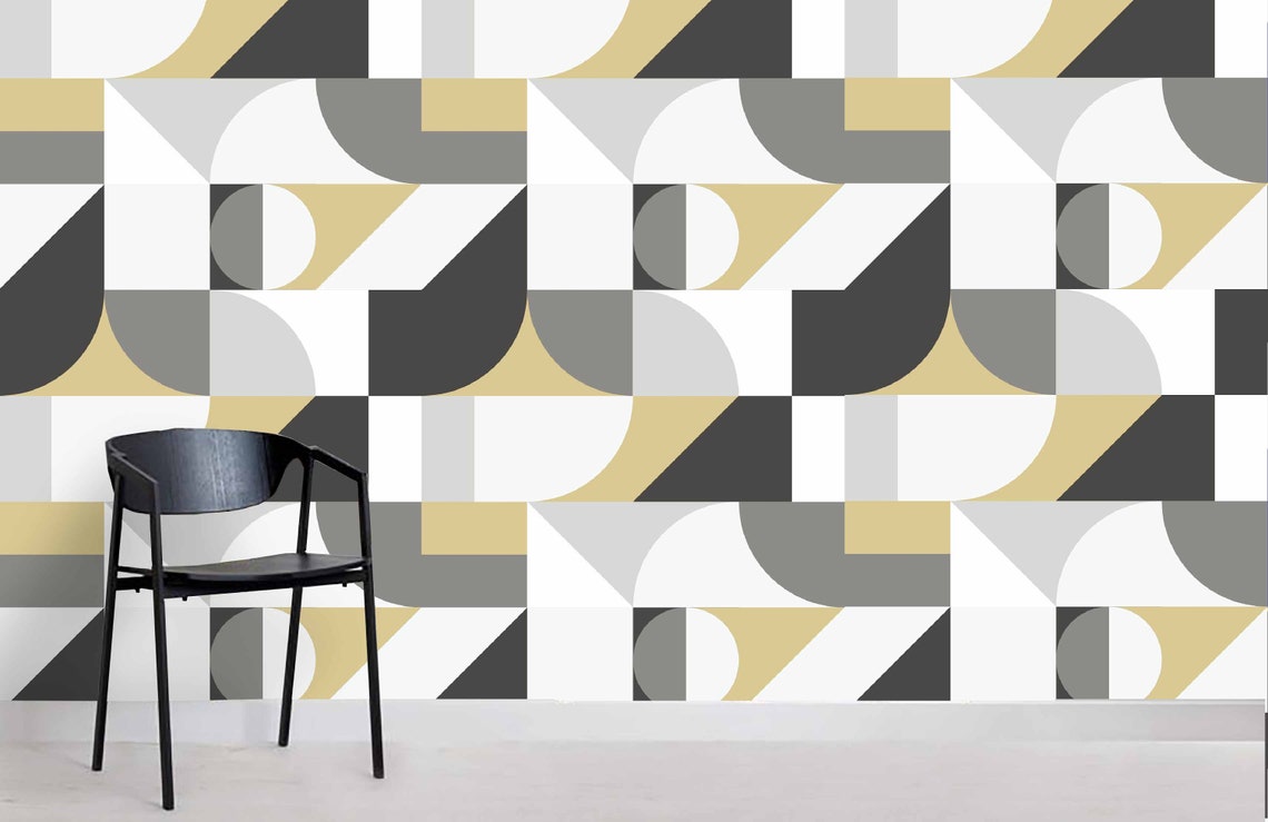 3D Abstract Yellow Grey Geometric Pattern Wallpaper Mural Peel Etsy