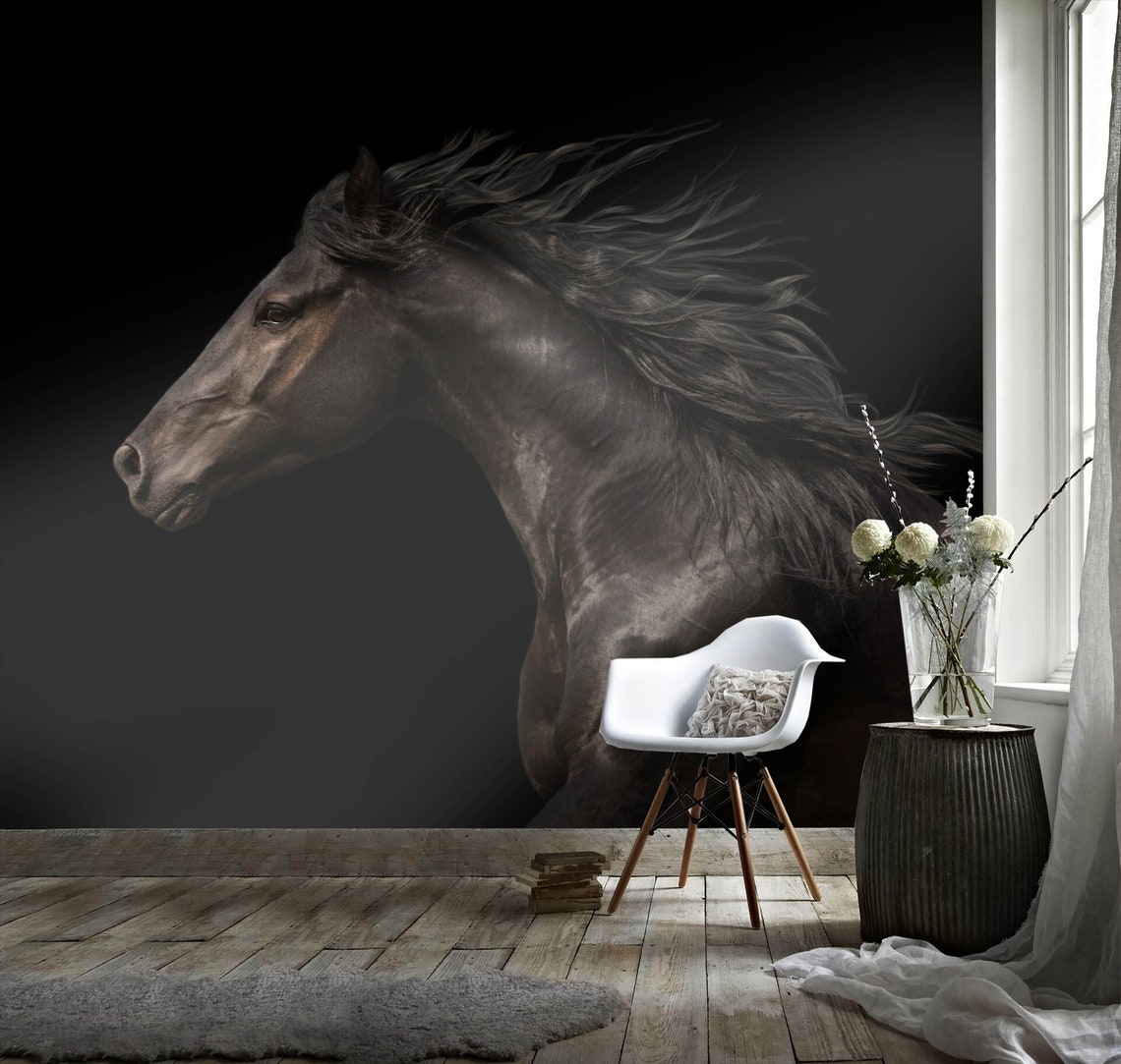 3D Black Horse Portrait Wallpaper Mural Peel and Stick - Etsy