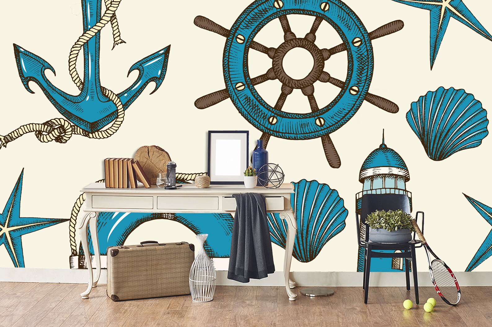 3D Nautical Icon Wallpaper Mural Peel and Stick Wallpaper Etsy