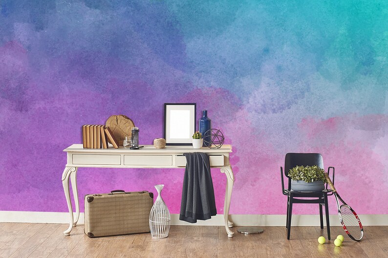 3D Watercolor Purple Wallpaper Mural Peel and Stick Wallpaper Etsy