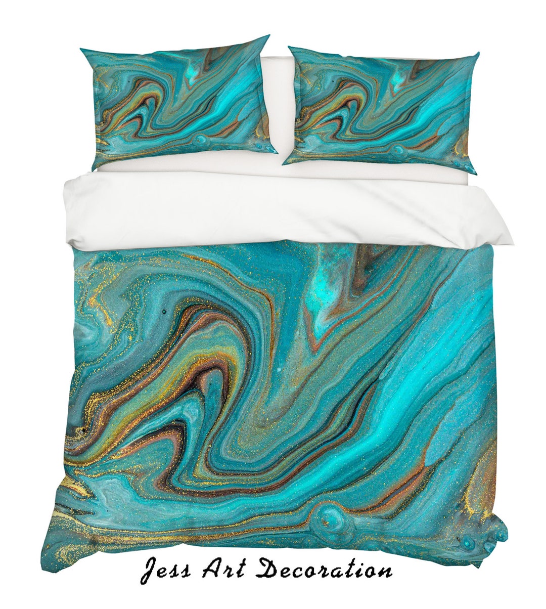 3D Marble Duvet Covers Set Blue Quilt Cover Abstract Bedding Etsy