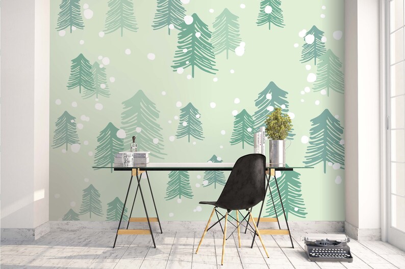 3D Pine Trees Snowy Wallpaper Mural Peel and Stick Wallpaper | Etsy