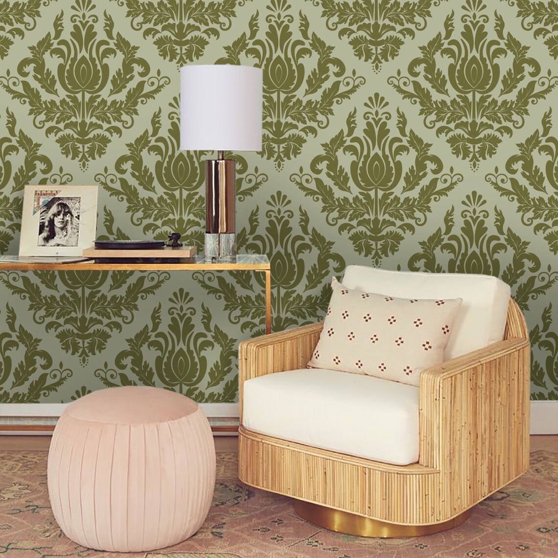 3D Green Floral Pattern Wallpaper Mural Peel and Stick - Etsy