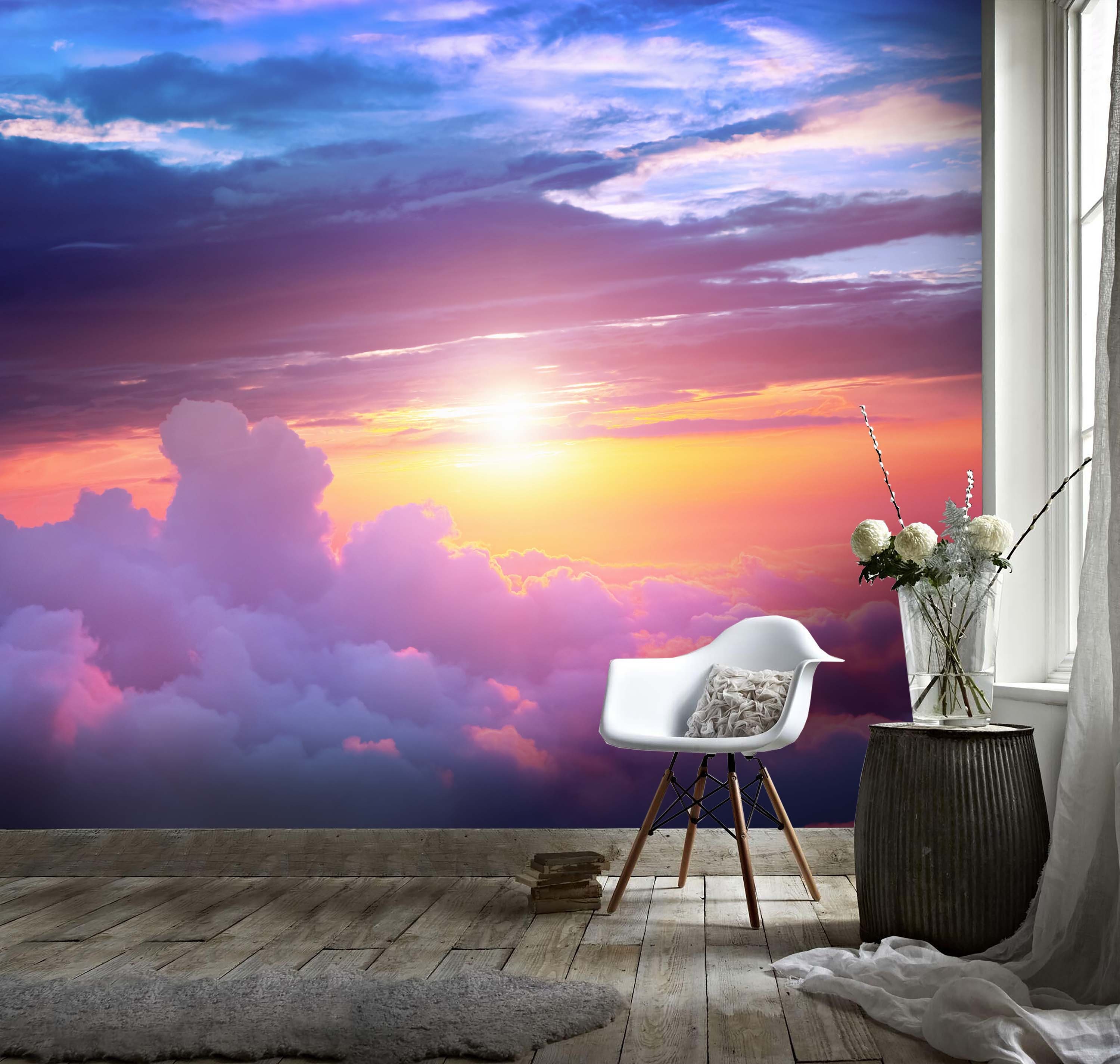 3D Sunset White Clouds Sea Purple Orange Sky Wallpaper Mural - Etsy