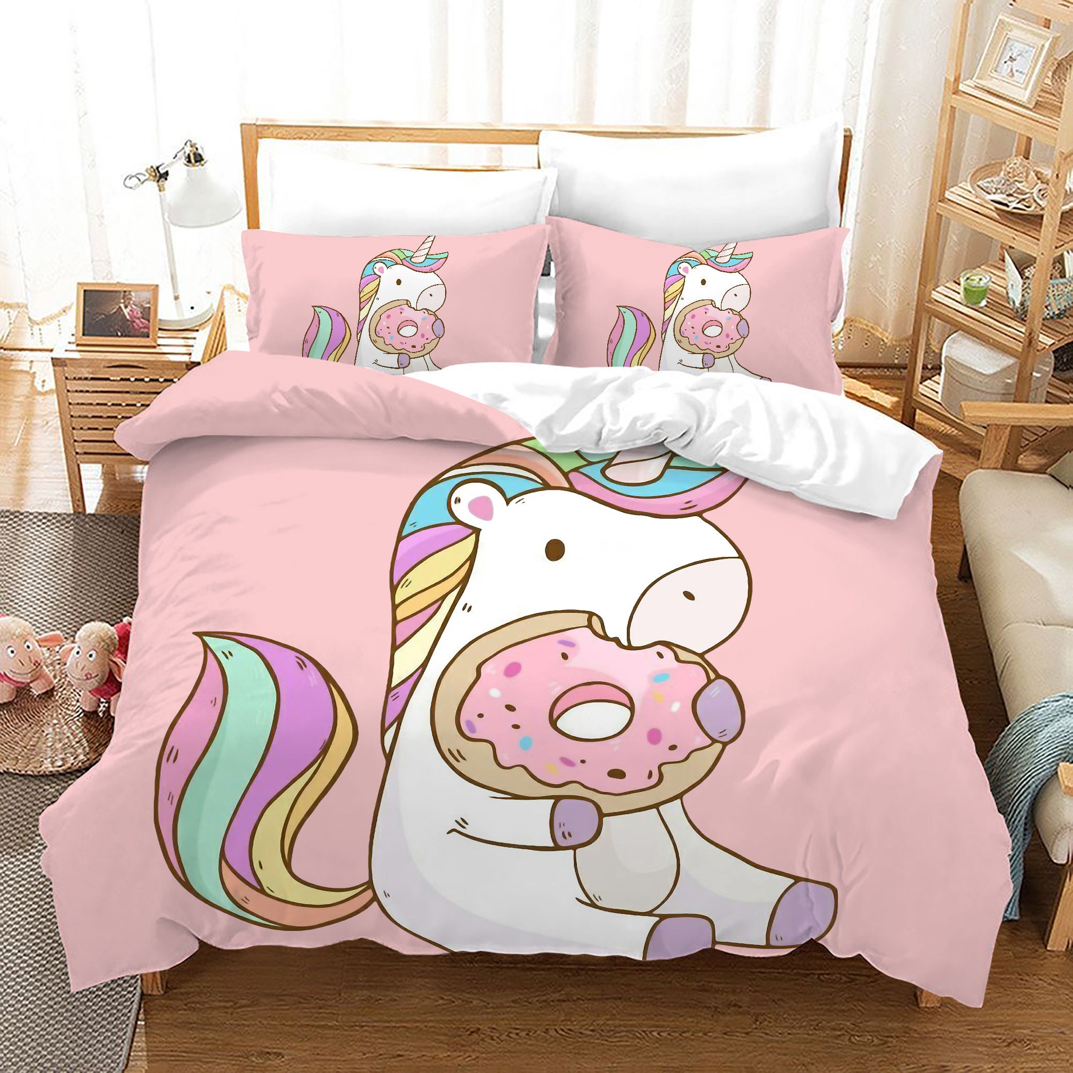 Pink Unicorn Dovet Cover Sets Pillowcases Bedding Quilt Etsy