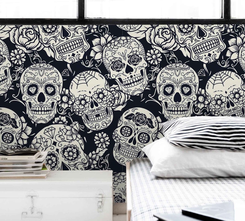 3D Hand Painting Grey Skull Wallpaper Mural Peel and Stick Wallpaper Removable Wall Prints Stickers B822