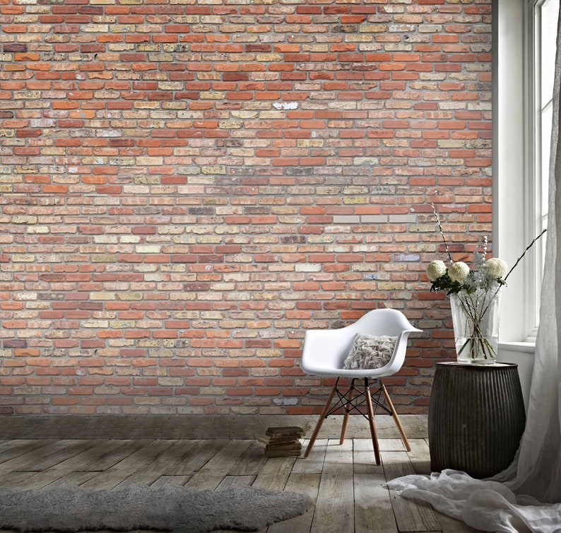 3D Retro Red Brick Effect Wallpaper Mural Peel and Stick Etsy